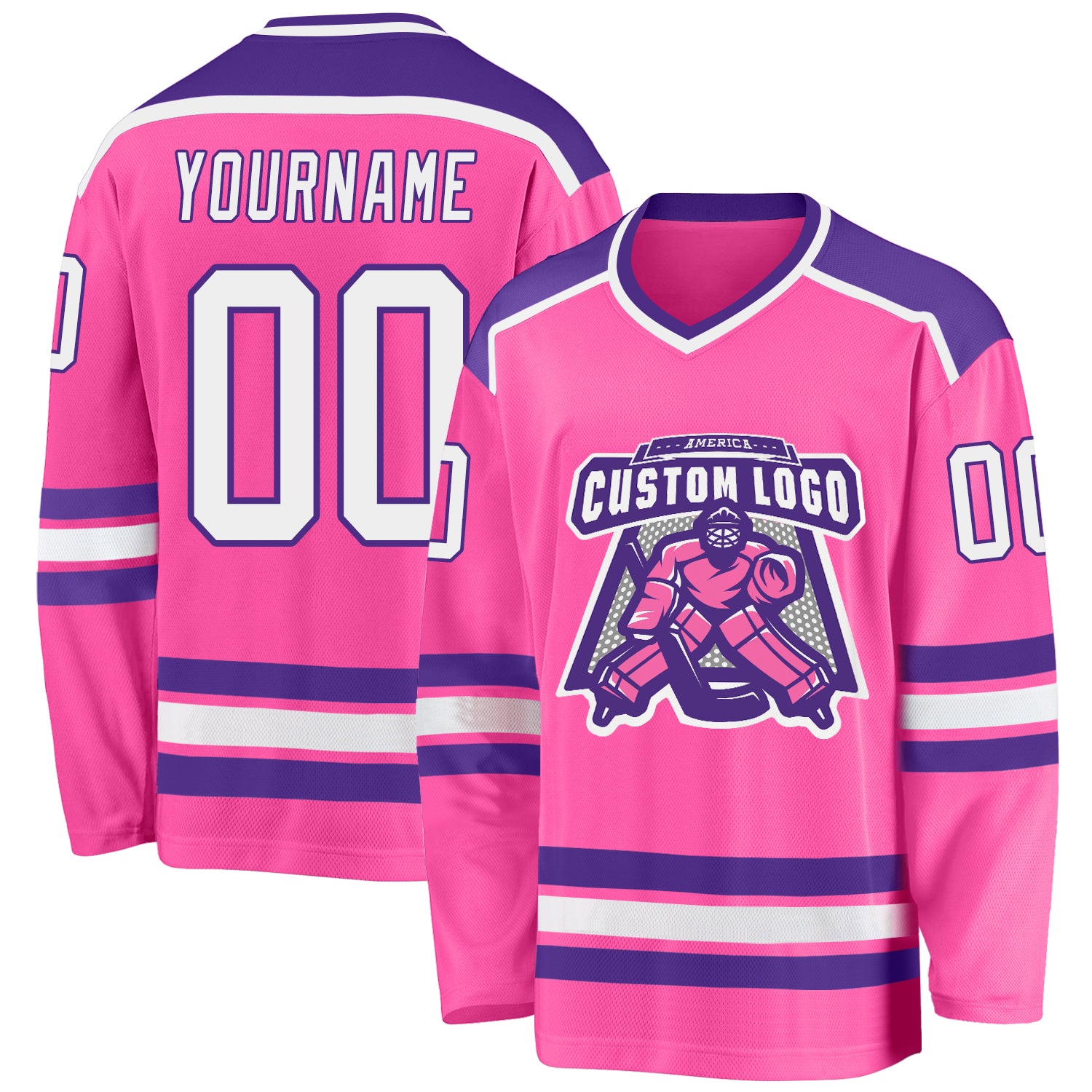 Custom Pink White-Purple Hockey Jersey Personalized Pink White Purple Hockey Jersey for Custom Team Apparel Custom Pink White-Purple Hockey Jersey - Image 1