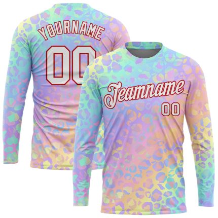 Custom Leopard 3D Pattern Long Sleeve T-Shirt in Pink White Red - Performance Tee Custom Pink White-Red Leopard 3D Pattern