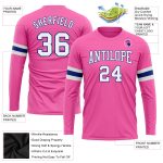 Custom Performance T-Shirt in Pink and White Royal, Long Sleeve Athletic Wear Custom Pink White-Royal Long Sleeve Performance - Image 3