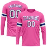 Custom Performance T-Shirt in Pink and White Royal, Long Sleeve Athletic Wear Custom Pink White-Royal Long Sleeve Performance