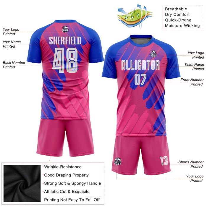 Custom Sublimation Soccer Jersey Pink White-Royal Third Design Custom Pink White-Royal Third Sublimation Soccer Uniform Jersey - Image 3