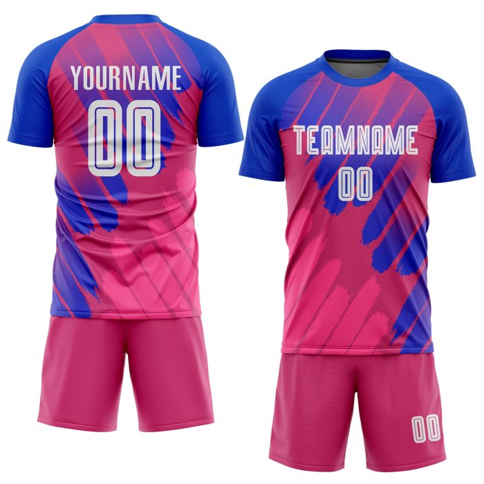 Custom Sublimation Soccer Jersey Pink White-Royal Third Design Custom Pink White-Royal Third Sublimation Soccer Uniform Jersey - Image 2