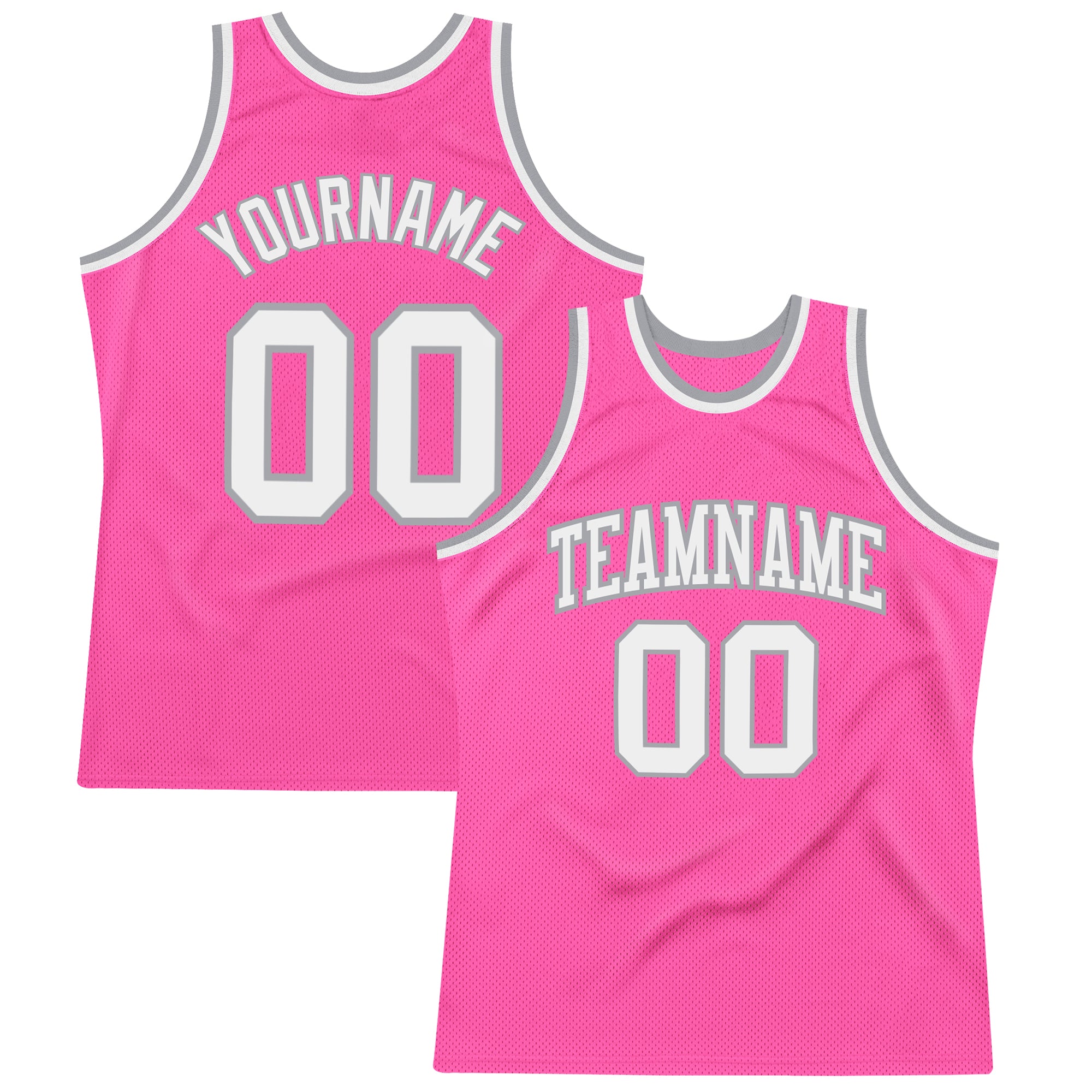 Custom Pink White Silver Gray Sports Basketball Jersey Authentic Throwback Custom Pink White-Silver Gray Authentic Throwback