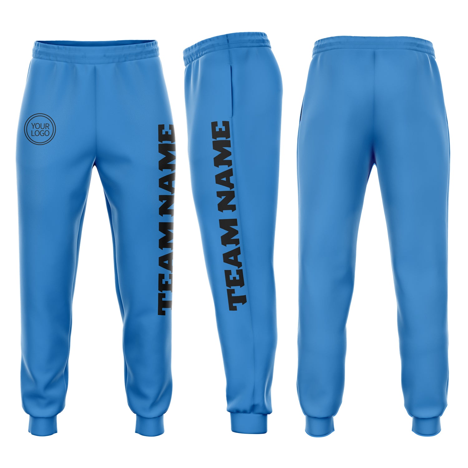 Powder Blue Fleece Joggers for Men and Women - Custom Black Sweatpants Custom Powder Blue Black Fleece Jogger Sweatpants