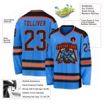 Custom Hockey Jersey - Powder Blue with Black and Orange Trim Custom Powder Blue Black-Orange Hockey Jersey - Image 3