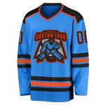 Custom Hockey Jersey - Powder Blue with Black and Orange Trim Custom Powder Blue Black-Orange Hockey Jersey - Image 2