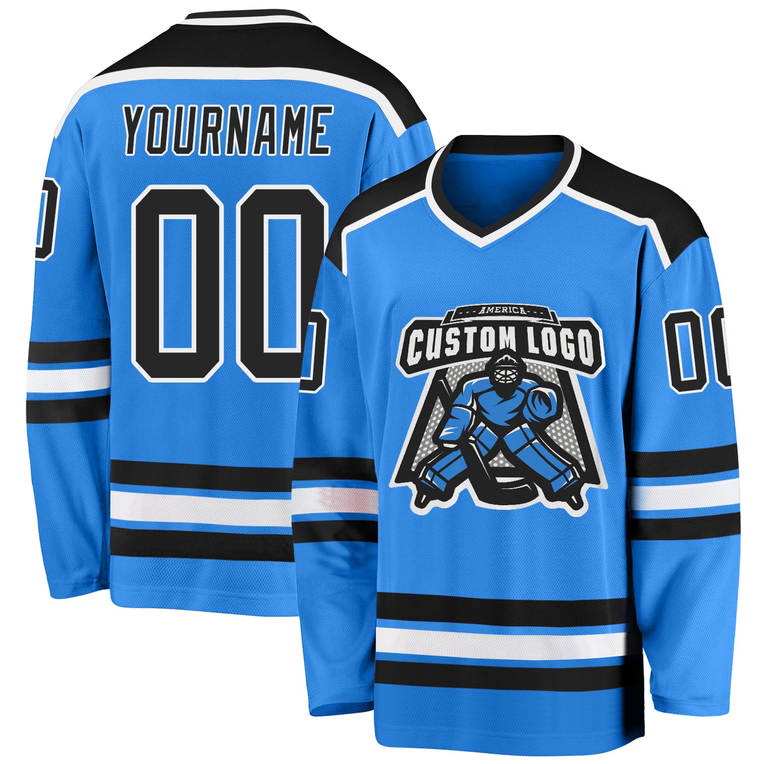 Custom Powder Blue Hockey Jersey - Black and White Design, Personalized Sports Apparel Custom Powder Blue Black-White Hockey