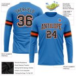 Custom Long Sleeve Performance T-Shirt in Powder Blue, Black, and Orange Custom Powder Blue Black White-Orange Long Sleeve - Image 3