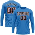 Custom Long Sleeve Performance T-Shirt in Powder Blue, Black, and Orange Custom Powder Blue Black White-Orange Long Sleeve - Image 2