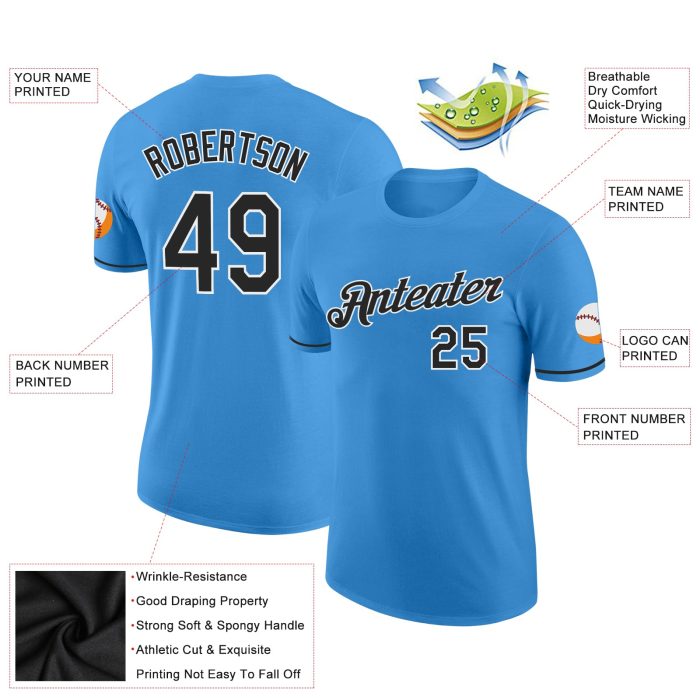 Custom Powder Blue Performance T-Shirt - Black and White Design, Athletic Wear for Men and Women Custom Powder Blue Black-White - Image 2