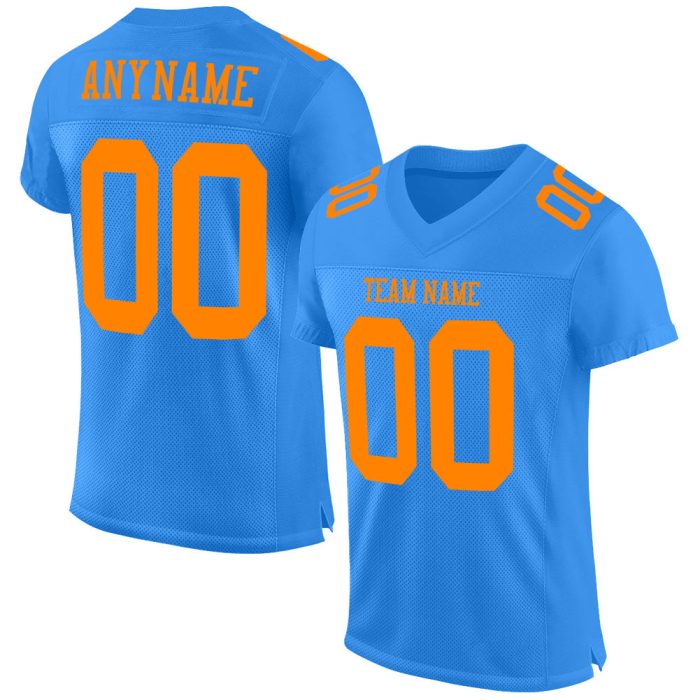 Custom Powder Blue Blaze Orange Authentic Football Jersey - Mesh Design, Personalized Sports Apparel Custom Powder Blue Blaze - Image 1