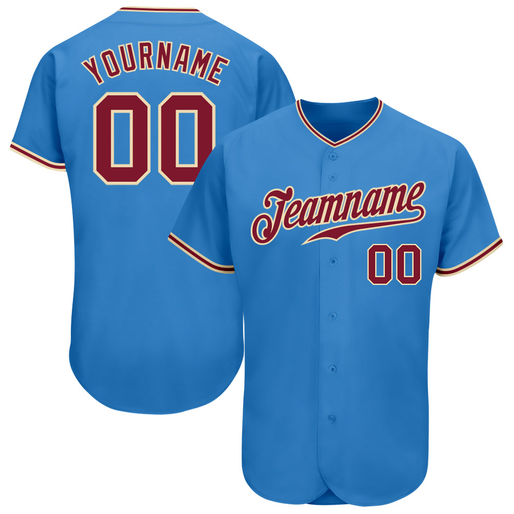 Custom Powder Blue Authentic Baseball Jersey - Crimson City Cream Design Custom Powder Blue Crimson-City Cream Authentic