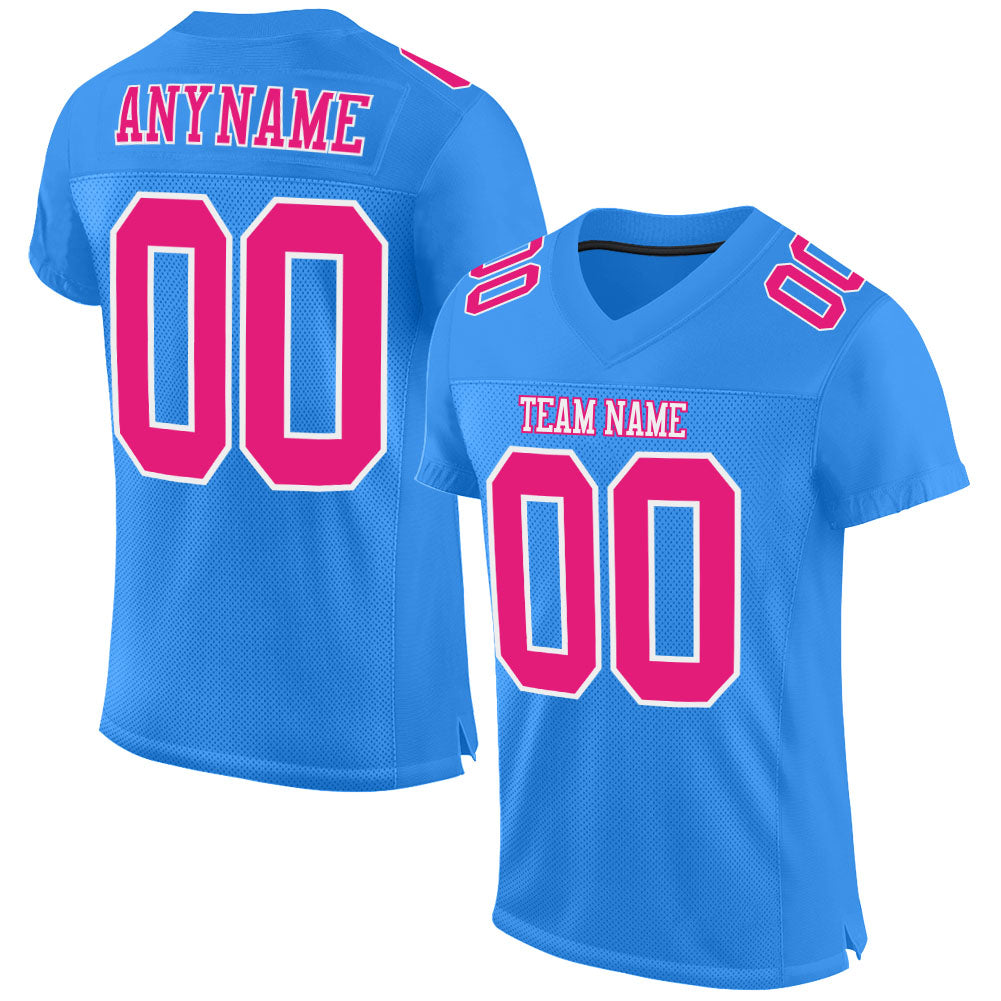 Custom Powder Blue Hot Pink-White Mesh Authentic Football Jersey Custom Powder Blue Hot Pink White Mesh Football Jersey - Authentic Team Apparel Custom Powder Blue Hot Pink-White Mesh Authentic - Image 1
