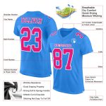 Custom Powder Blue Hot Pink White Mesh Football Jersey - Authentic Team Apparel Custom Powder Blue Hot Pink-White Mesh Authentic - Image 2