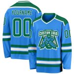 Custom Powder Blue Kelly Green White Hockey Jersey for Men and Women Custom Powder Blue Kelly Green-White Hockey Jersey
