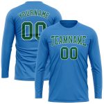 Custom Performance T-Shirt in Powder Blue with Kelly Green and White, Long Sleeve for Men and Women Custom Powder Blue Kelly - Image 2