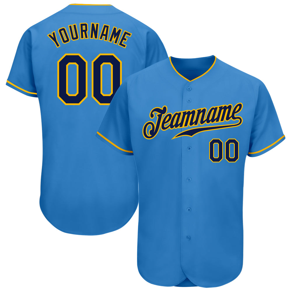 Custom Authentic Baseball Jersey - Powder Blue Navy Gold Style 4322 Custom Powder Blue Navy-Gold Authentic Baseball Jersey