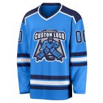 Custom Powder Blue Hockey Jersey with Navy and White Accents - Personalized Team Apparel Custom Powder Blue Navy-White Hockey - Image 2