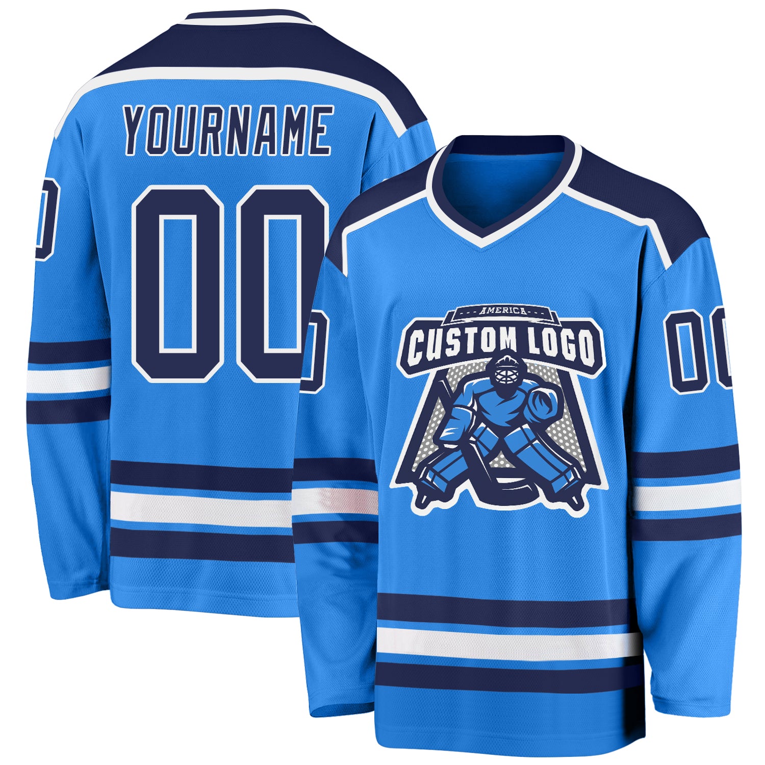 Custom Powder Blue Hockey Jersey with Navy and White Accents - Personalized Team Apparel Custom Powder Blue Navy-White Hockey