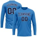Custom Powder Blue Long Sleeve Performance T-Shirt - Navy and White Design Custom Powder Blue Navy-White Long Sleeve Performance - Image 2