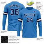 Custom Powder Blue Long Sleeve Performance T-Shirt - Navy and White Design Custom Powder Blue Navy-White Long Sleeve Performance - Image 3