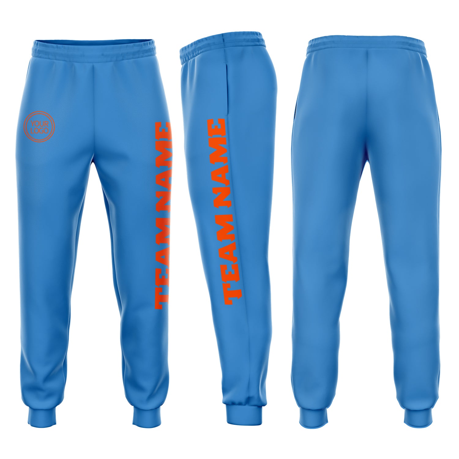 Custom Powder Blue Orange Fleece Joggers for Men and Women - Comfortable Sweatpants Custom Powder Blue Orange Fleece Jogger