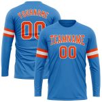 Custom Performance T-Shirt in Powder Blue with Orange and White - Long Sleeve Athletic Shirt Custom Powder Blue Orange-White