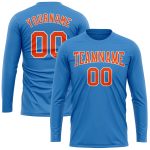 Custom Performance T-Shirt in Powder Blue with Orange and White - Long Sleeve Athletic Shirt Custom Powder Blue Orange-White - Image 2