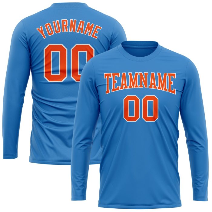 Custom Performance T-Shirt in Powder Blue with Orange and White - Long Sleeve Athletic Shirt Custom Powder Blue Orange-White - Image 2