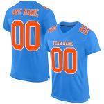 Custom Football Jersey in Powder Blue with Orange and White Mesh Authentic Design Custom Powder Blue Orange-White Mesh Authentic
