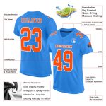 Custom Football Jersey in Powder Blue with Orange and White Mesh Authentic Design Custom Powder Blue Orange-White Mesh Authentic - Image 2