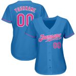 Custom Authentic Baseball Jersey in Powder Blue and Pink-White Custom Powder Blue Pink-White Authentic Baseball Jersey - Image 2