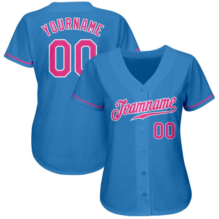 Custom Authentic Baseball Jersey in Powder Blue and Pink-White Custom Powder Blue Pink-White Authentic Baseball Jersey - Image 2