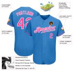 Custom Authentic Baseball Jersey in Powder Blue and Pink-White Custom Powder Blue Pink-White Authentic Baseball Jersey - Image 3