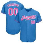 Custom Authentic Baseball Jersey in Powder Blue and Pink-White Custom Powder Blue Pink-White Authentic Baseball Jersey