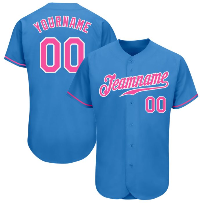 Custom Authentic Baseball Jersey in Powder Blue and Pink-White Custom Powder Blue Pink-White Authentic Baseball Jersey - Image 1