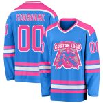 Custom Powder Blue Hockey Jersey with Pink-White Accents for Men and Women Custom Powder Blue Pink-White Hockey Jersey