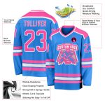 Custom Powder Blue Hockey Jersey with Pink-White Accents for Men and Women Custom Powder Blue Pink-White Hockey Jersey - Image 3