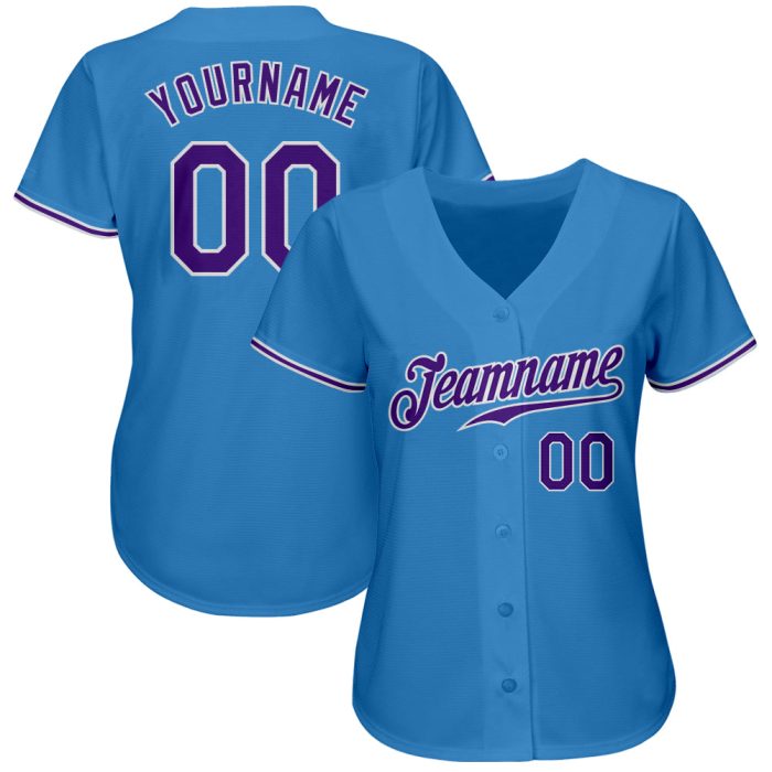 Custom Powder Blue Purple White Baseball Jersey - Authentic Team Apparel Custom Powder Blue Purple-White Authentic Baseball - Image 2