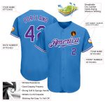 Custom Powder Blue Purple White Baseball Jersey - Authentic Team Apparel Custom Powder Blue Purple-White Authentic Baseball - Image 3
