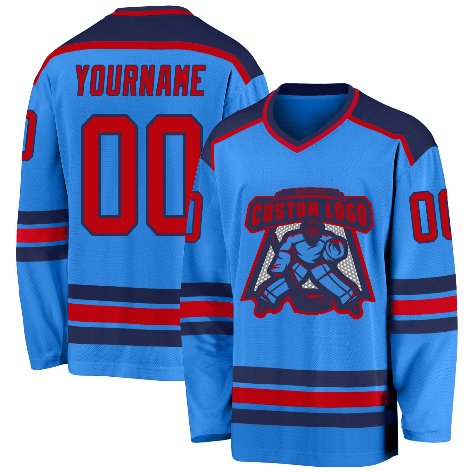 Powder Blue Custom Red-Navy Hockey Jersey for Men and Women Custom Powder Blue Red-Navy Hockey Jersey