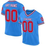 Powder Blue Football Jersey Custom Red-Navy Authentic Throwback Mesh Design Custom Powder Blue Red-Navy Mesh Authentic Throwback