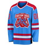 Powder Blue Custom Hockey Jersey - Red and White Team Uniform Custom Powder Blue Red-White Hockey Jersey - Image 2