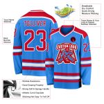 Powder Blue Custom Hockey Jersey - Red and White Team Uniform Custom Powder Blue Red-White Hockey Jersey - Image 3
