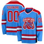 Powder Blue Custom Hockey Jersey - Red and White Team Uniform Custom Powder Blue Red-White Hockey Jersey