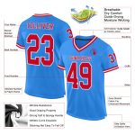 Custom Powder Blue Authentic Throwback Football Jersey - Red and White Mesh Design Custom Powder Blue Red-White Mesh Authentic - Image 2