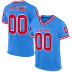 Custom Powder Blue Authentic Throwback Football Jersey - Red and White Mesh Design Custom Powder Blue Red-White Mesh Authentic