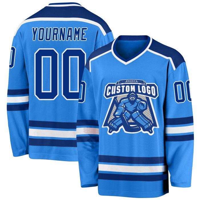 Custom Powder Blue Hockey Jersey - Royal White Team Jersey for Men and Women Custom Powder Blue Royal-White Hockey Jersey - Image 1