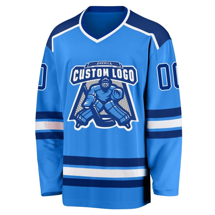 Custom Powder Blue Hockey Jersey - Royal White Team Jersey for Men and Women Custom Powder Blue Royal-White Hockey Jersey - Image 2