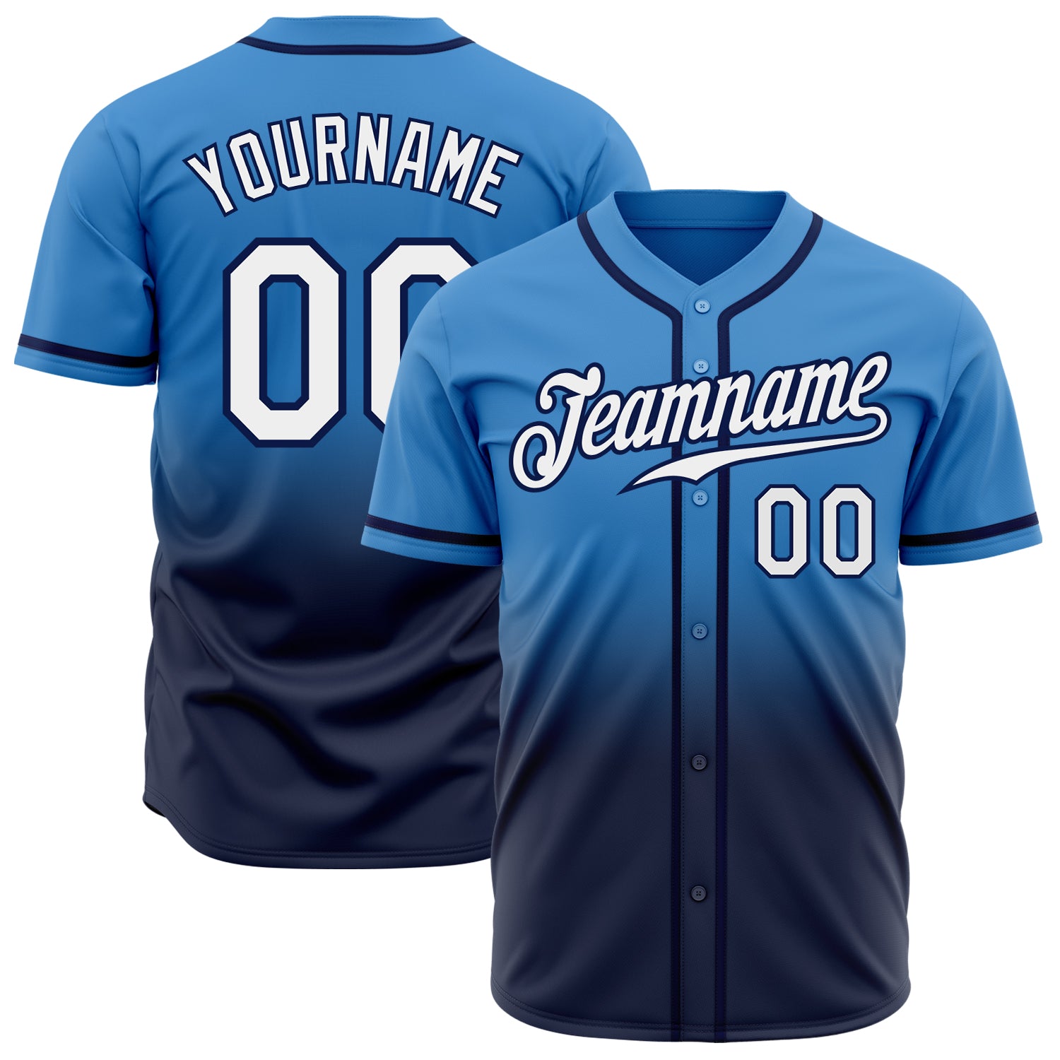 Powder Blue White Navy Authentic Baseball Jersey - Custom Fade Fashion Style Custom Powder Blue White-Navy Authentic Fade